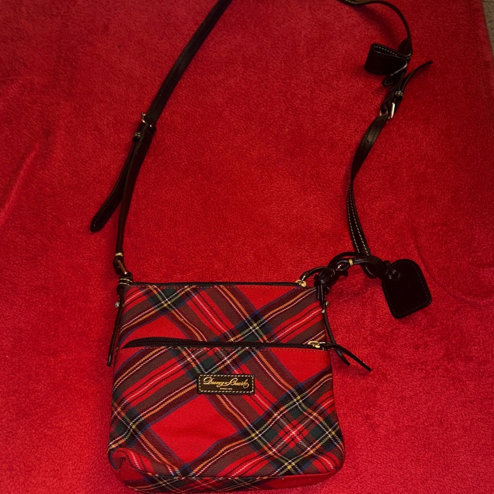 Dooney & Bourke Red Tartan Crossbody with Black Leather Strap